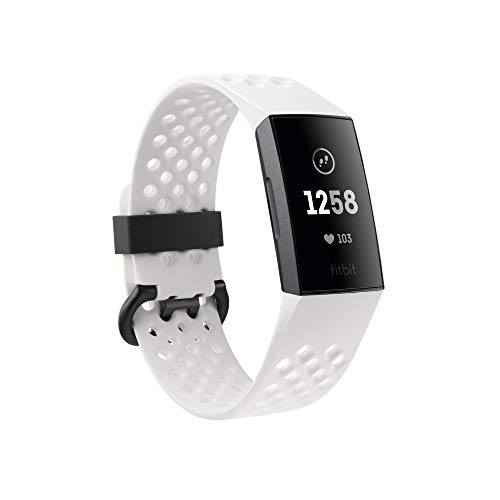 Fitbit Charge 3 edizione speciale con NFC L'innovativo tracker per la salute e il fitness, bianco gelo/alluminio/grigio grafite (include cinturino di ricambio nero), taglia unica