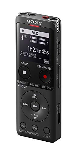Sony ICD-UX570 Registratore Vocale Stereo, Display OLED, Riduzione Rumori Sottofondo, Altoparlante Integrato, Jack Cuffie e Microfono, Memoria 4 GB + Slot microSD, USB Integrato, Ricarica rapida, Nero