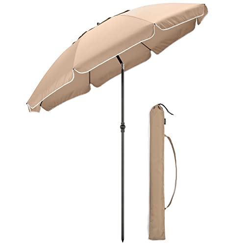 CHRISTOW Ombrellone da spiaggia portatile e inclinabile, parasole da 2 m, con protezione UV e borsa… (Tortora)