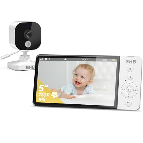 GHB Baby Monitor Video e Audio 5' 720P HD 5000mAh Telecamera Neonato con Schermo IPS VOX Visione Notturna Sensore di Temperatura