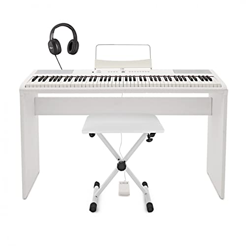 Gear4music Pianoforte Digitale 88 Tasti Pesati con Supporto e Sgabello Bianco