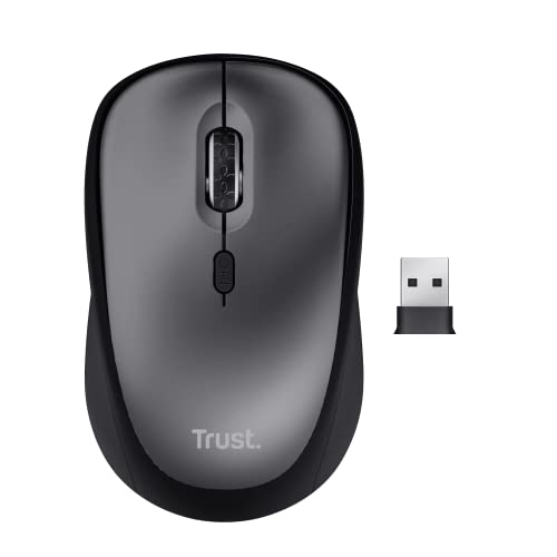 Trust Yvi+ Mouse Wireless Silenzioso con Design Sostenibile, 800-1600 DPI, per Mano Sinistra e Destra, Microricevitore USB, Mouse Senza Fili Compatto per PC, Computer, Laptop, Mac - Nero
