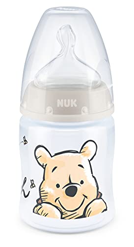 NUK Disney First Choice+ biberon | 0-6 mesi | controllo della temperatura | sfiato anti-colica | 150 ml | senza BPA | tettarella in silicone | Winnie-the-Pooh | 1 conteggio