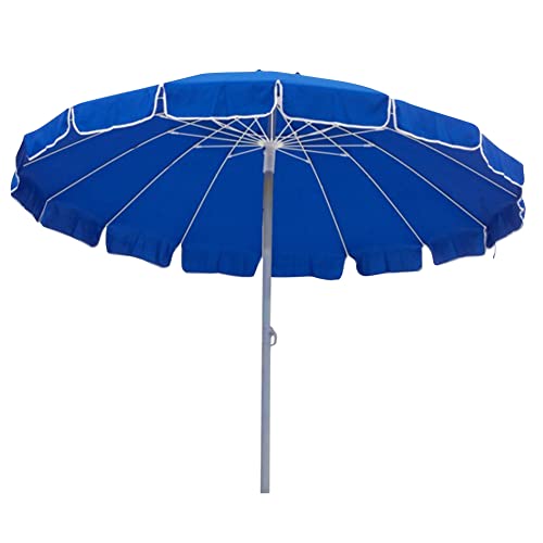 PraTiKo Life Ombrellone Spiaggia Antivento 16 stecche in fibra di vetro Ombrellone Mare Struttura in Alluminio Ombrellone da spiaggia anti UV Mare Piscina Giardino 240 cm (Blu Royal)