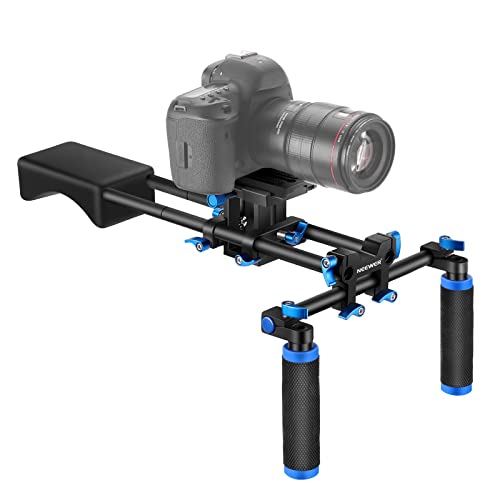 Neewer Stabilizzatore DSLR Rig a Spalla Portatile con Slider per Foto/Videocamere Proteggispalle Morbido in Gomma & Doppio Manico per Tutte Reflex Digitali Videocamere Video Registratori (Blu)