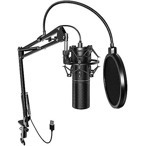 TONOR Microfono PC per PC, USB Micro Podcast, con funzione renale, con supporto per braccio, Brodcasting Mic Studio Micro, Microfono per registrazione in Streaming, YouTube Twitch, Q9 Nuovo Modello