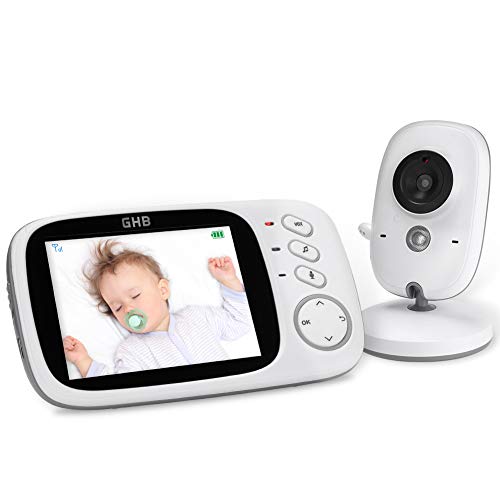 GHB Baby Monitor Video 3.2'' 750mAh Batteria Videocamera con Sensore di Temperatura e VOX 8 Ninne Nanne Interfono a due voci da Attivazione Vocale