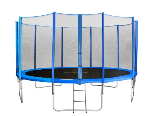 SixBros. SixJump trampolino elastico da giardino 2,45 m – trampolino per il giardino, trampolino all’aperto, set completo incluso scaletta, rete di sicurezza & copertura, blu, TB245/1609