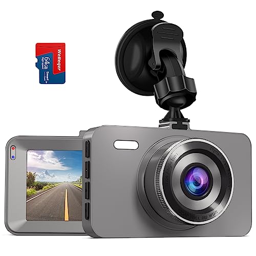 WeBeqer Dash Cam per Auto con Scheda SD 64G,Telecamera per Auto 1080P Full HD,Dashcam Auto LCD 3' con Grandangolo di 176°,G-Sensor, Registrazione in Loop, Monitor di Parcheggio,Visione Notturna IR,WDR