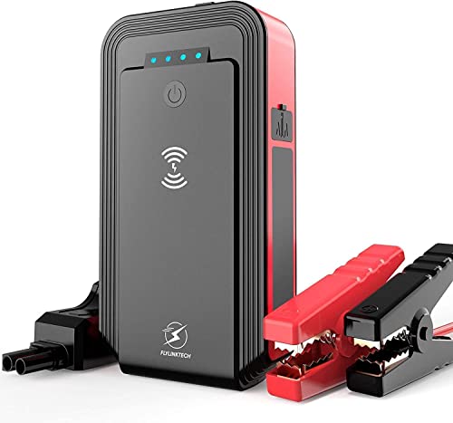 FLYLINKTECH Avviatore portatile da 12 V con caricatore wireless, potenziatore della batteria dell'auto (fino a 8,0L Ges o 6,0L Diesel), cassetta di sicurezza con ricarica rapida USB 3.0