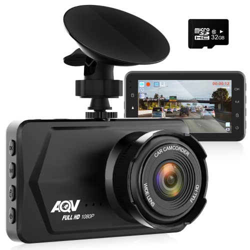 AQV Dash Cam 1080P Telecamera per Auto Schermo da 3 Pollici, Grandangolo di 170°, G-Sensor, Registrazione in Loop, Monitor di Parcheggio, Visione Notturna, WDR