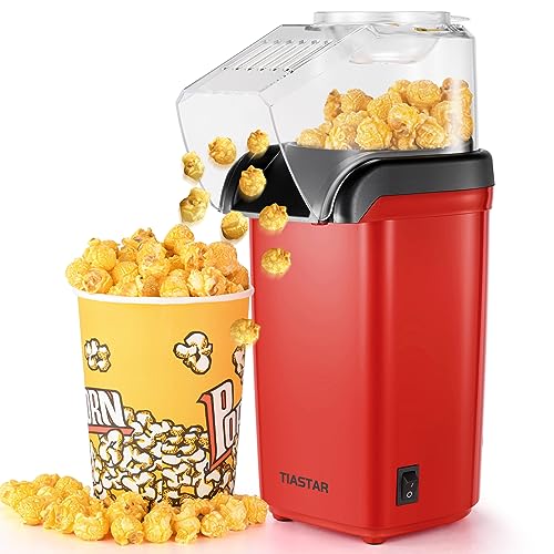 Tiastar Macchina per Popcorn, 1200W Macchina Popcorn ad Aria Calda in 2 Minuti, Pop Corn Sano e senza olio per le serate di cinema per bambini, Rosso