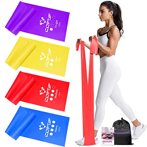 COFOF Bande Elastiche Fitness, [4 pezzi] Fasce con 4 livelli di Resistenza, dodati di una borsa per il trasporto e istruzioni per gli esercizi, ideali per Yoga, Pilates, Fisioterapia
