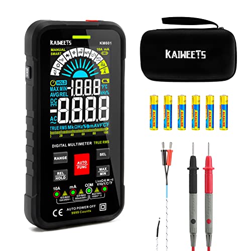 KAIWEETS Smart Multimetro Digitale, T-RMS 10000 Conti Auto/Manuale Tester Digitale con Voltmetro/Ohmmetro/Metri di Capacità, Misure AC/DC Tensione Corrente Resistenza Continuità Frequenza Diodi