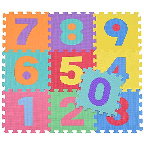 BAKAJI Tappeto Puzzle Colorato in Morbida Gomma Eva Resistente, Isolante, Lavabile, Tappetino da Gioco per Bambini (10 pz Numeri)
