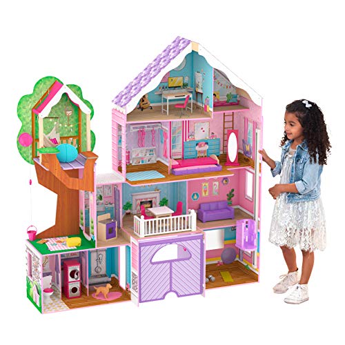 KidKraft 10108 Treehouse Retreat Villa Casa Legno con Luci e Suoni con mobili e Accessori per Bambole da 30 cm, Multicolore