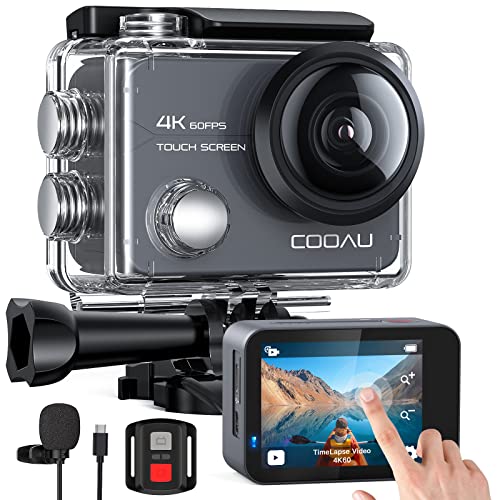 COOAU Action Cam Nativo 4K 60fps 20MP Touch Screen Wi-Fi videocamera con Zoom 8X Nuova EIS AntiShake, Custodia fotocamera subacquea Impermeabile 40m, Regolabile Microfono Esterno, 2x1350mAh Batterie