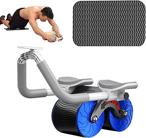 AB Wheel Roller - Rullo per addominali, con tappetino imbottito per ginocchia, 4D per esercizi addominali con supporto per gomiti, con doppie ruote stabili